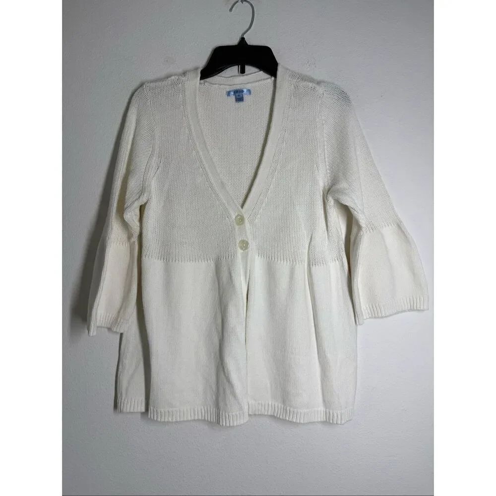 Izod Women’s Knitted Cotton Blend Cardigan White Long Sleeve 2 Buttons Sz XL